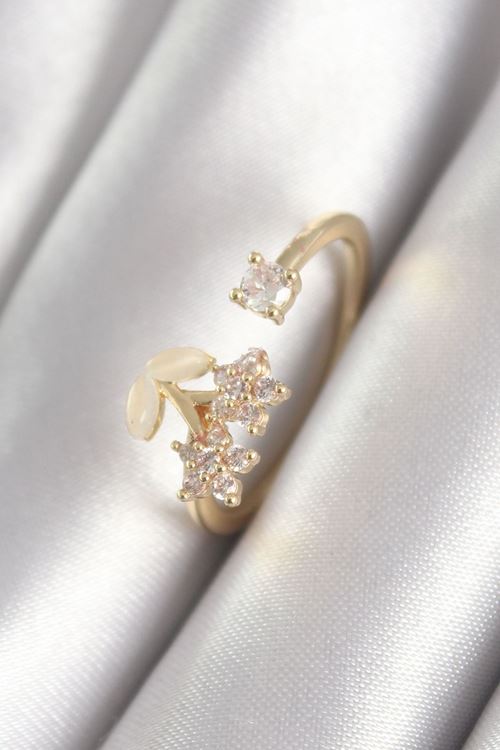 YRTCL Pirinç Gold Renk Zirkon Taşlı Çiçek Model Kadın Yüzük