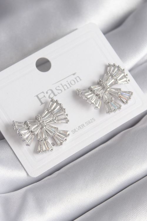 YRTCL Pirinç Gümüş Renk Zirkon Taşlı Kurdele Model Kadın Küp