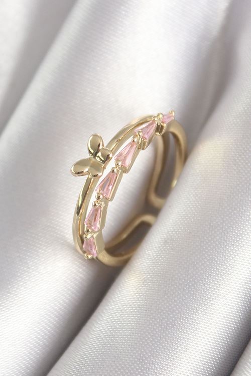 YRTCL Pirinç Gold Renk Zirkon Taşlı Kelebek Figür Kadın Yüzük