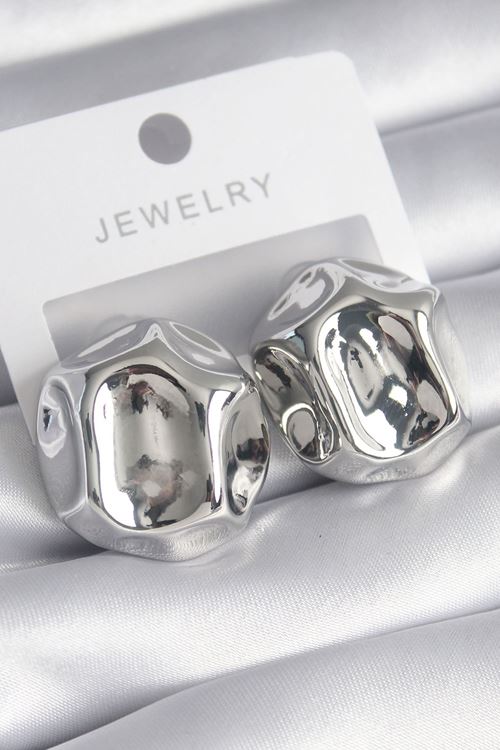 YRTCL Pirinç Gümüş Renk İşlemeli Top Model Kadın Küpe