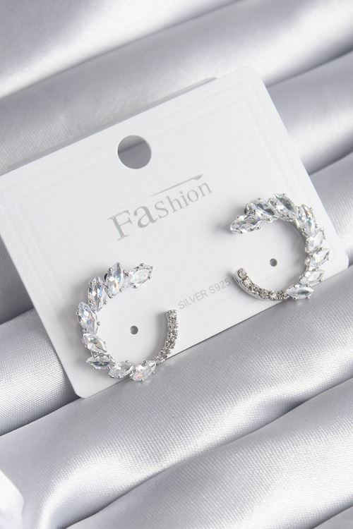 YRTCL Pirinç Gümüş Renk Zirkon Taşlı Kadın Küpe