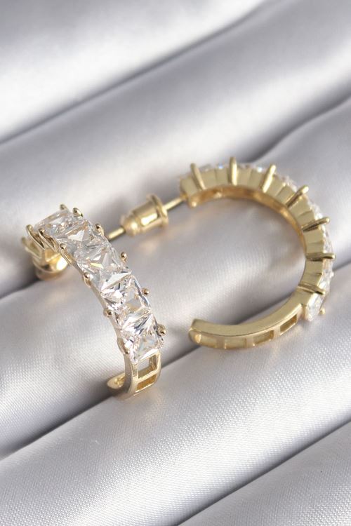 YRTCL Pirinç Gold Renk Zirkon Taşlı Halka Model Kadın Küpe