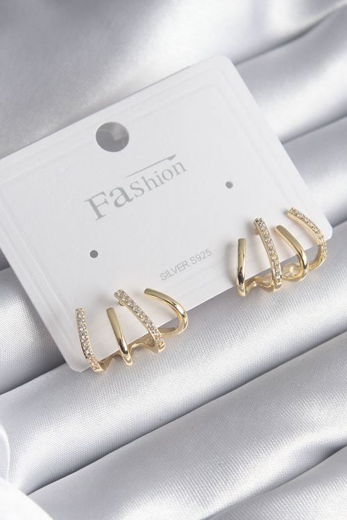 YRTCL Pirinç Gümüş Renk Zirkon Taşlı Çatal Model Kadın Küpe