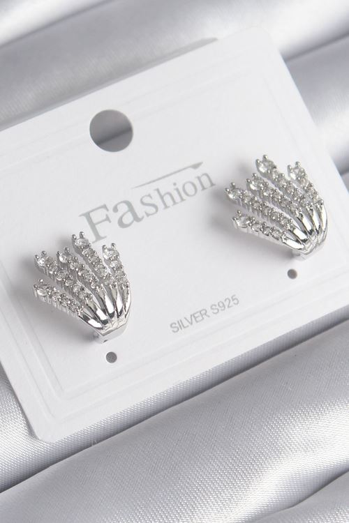 YRTCL Pirinç Gümüş Renk Zirkon Taşlı Kadın Küpe