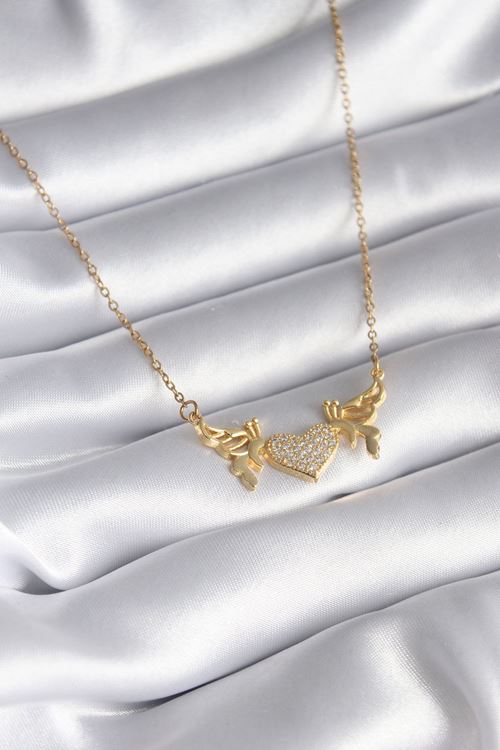 YRTCL 316L Çelik Gold Renk Zirkon Taşlı Kanatlı Kalp Model Kadın Kolye