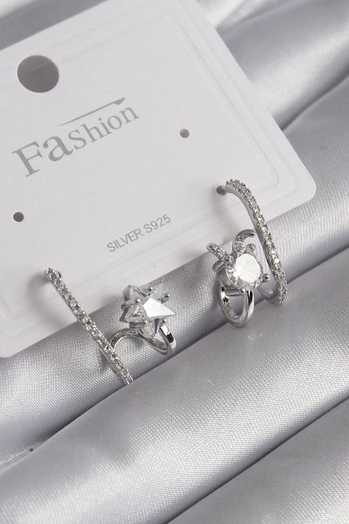 YRTCL Pirinç Gümüş Renk Zirkon Taşlı Kadın Küpe