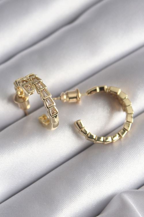 YRTCL Pirinç Gümüş Renk Zirkon Taşlı Yılan Model Kadın Küpe