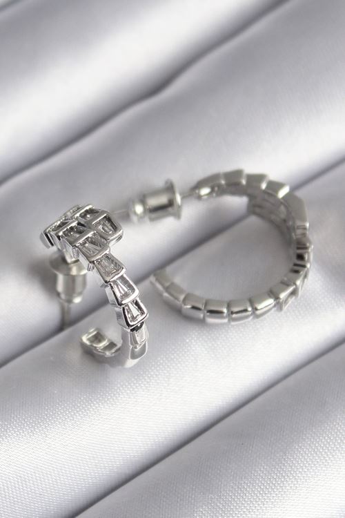 YRTCL Pirinç Gümüş Renk Zirkon Taşlı Yılan Model Kadın Küpe