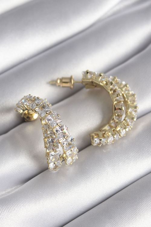 YRTCL Pirinç Gold Renk Zirkon Taşlı Kadın Küpe