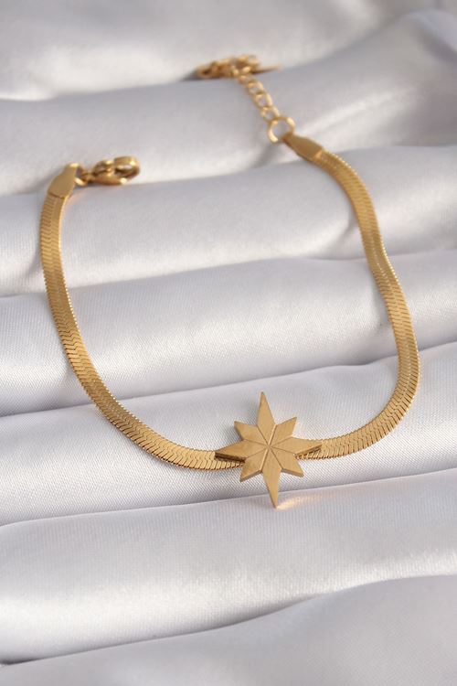 YRTCL 316L Çelik Gold Renk İtalyan Zincir Model Kutup Yıldızı Figür Kadın Bileklik