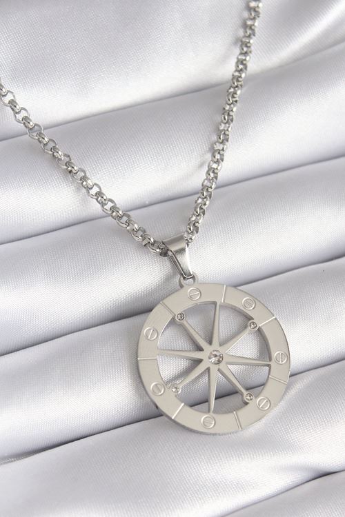 YRTCL 316L Çelik Gümüş Renk Zirkon Taşlı Rüya Kapanı Model İşeme Detay Kadın Kolye