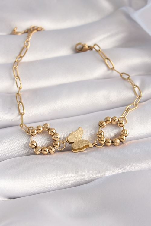 YRTCL 316L Çelik Gold Renk Simli Kelebek Figür Kadın Bileklik