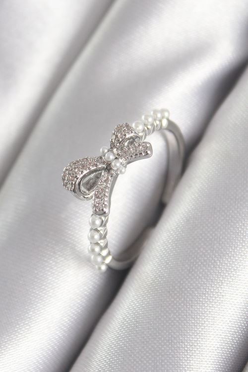 YRTCL Pirinç Gümüş Renk Zirkon Taşlı İnci Detay Kadın Yüzük