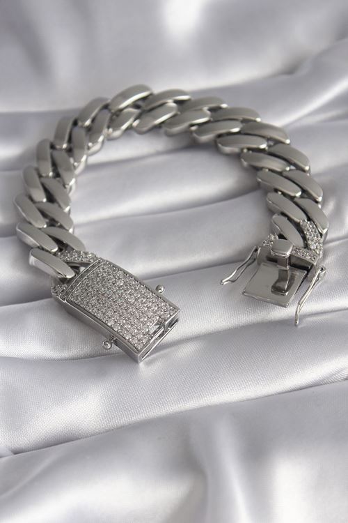 YRTCL Pirinç Gümüş Renk Zirkon Taşlı Zincir VIP Exclusive Seri Gurmet Model Kadın Bileklik