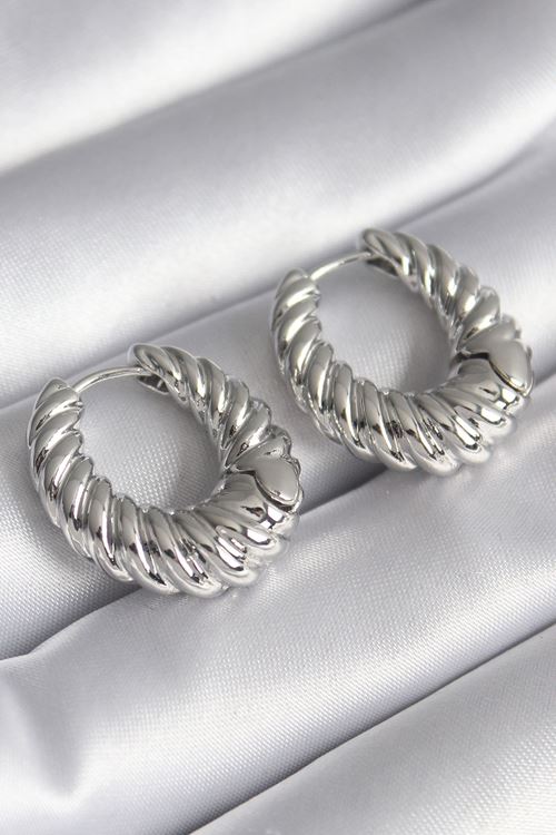 YRTCL Pirinç Gümüş Renk Halka Sarmal Model Kadın Küpe