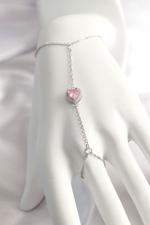 YRTCL 316L Çelik Gümüş Renk Pembe Zirkon Taşlı Kalp Şahmeran