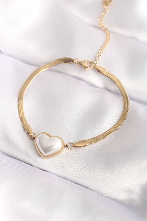 YRTCL 316L Çelik Gold Renk Bombeli Kalp Kadın Bileklik