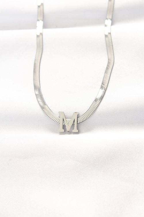 YRTCL 316L Çelik M Harfli Silver Renk İtalyan Zincirli Kolye