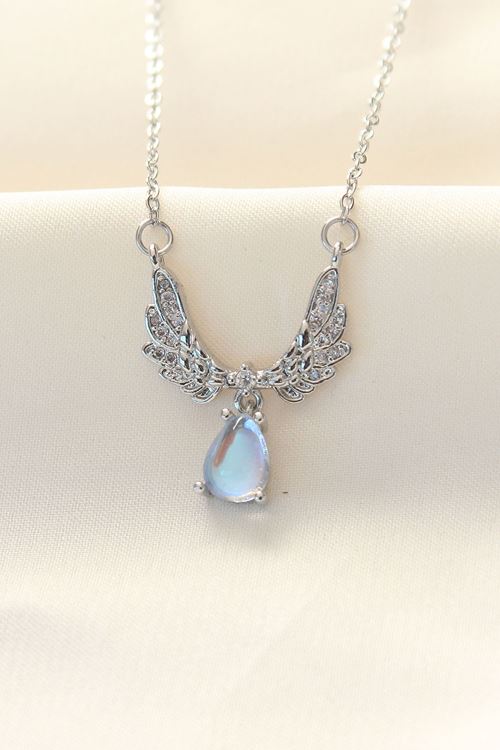 YRTCL 316L Zinciri Çelik Zirkon Taşlı Gümüş Renk Kanatlı Damla Kolye