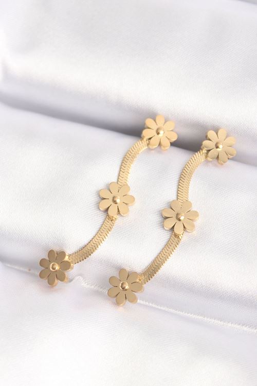 YRTCL 316L Çelik Gold Renk İtalyan Zincir Papatya Küpe