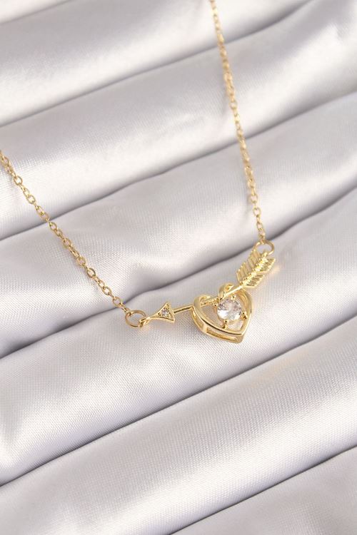 YRTCL 316L Çelik Gold Renk Zincir Zirkon Taşlı Ok Kalp Model Kadın Kolye