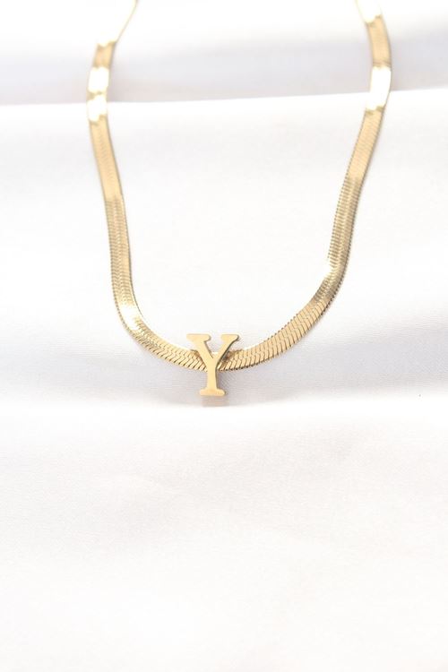 YRTCL 316L Çelik Y Harfli Gold Renk İtalyan Zincirli Kolye