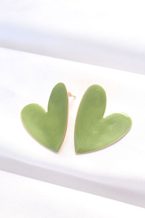 YRTCL Yeşil Renk Mineli Kalp Küpe