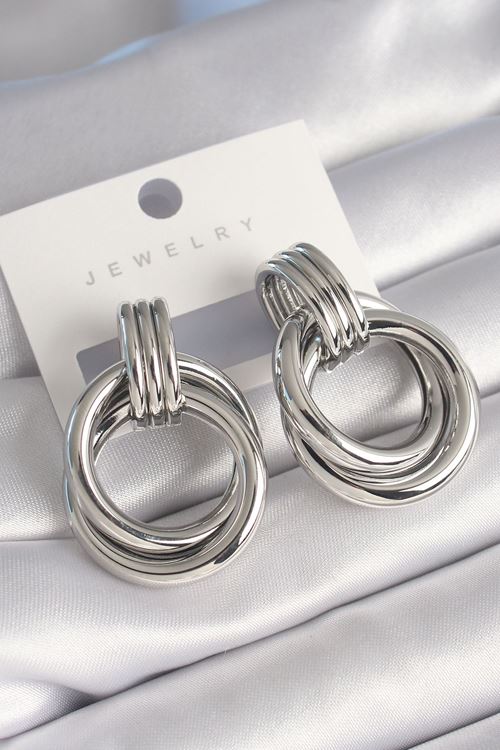 YRTCL Pirinç Gümüş Renk Halka Model Kadın Küpe