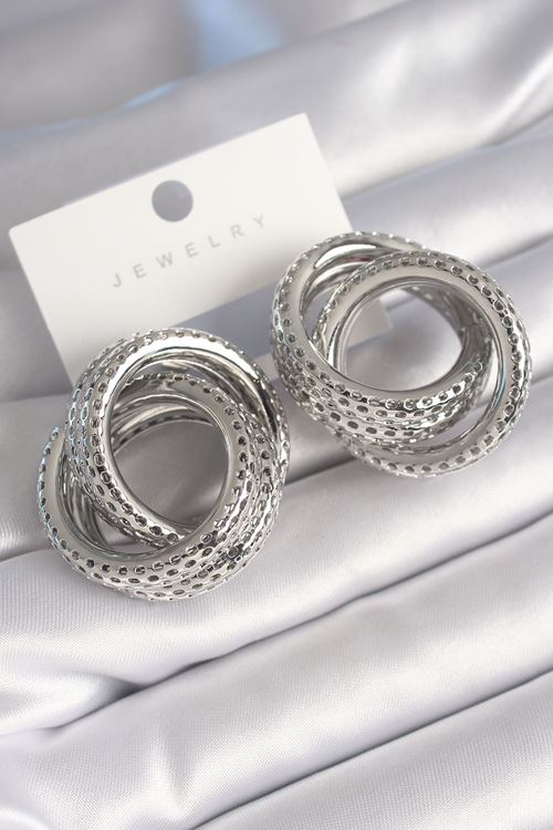 YRTCL Pirinç Gümüş Renk Geçme Halka Model İşleme Detay Kadın Küpe