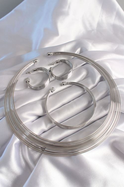 YRTCL Pirinç Gümüş Renk Kolye Küpe Bileklik Seti