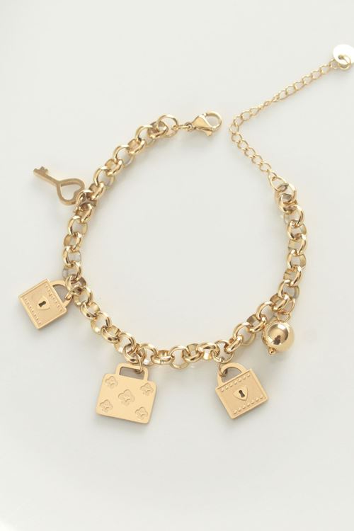 YRTCL 316L Çelik Gold Renk Karışık Aksesuarlı Oval Zincir Bileklik