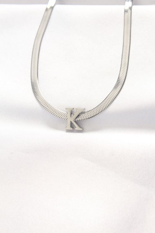 YRTCL 316L Çelik K Harfli Silver Renk İtalyan Zincirli Kolye