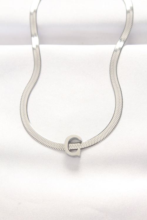 YRTCL 316L Çelik C Harfli Silver Renk İtalyan Zincirli Kolye