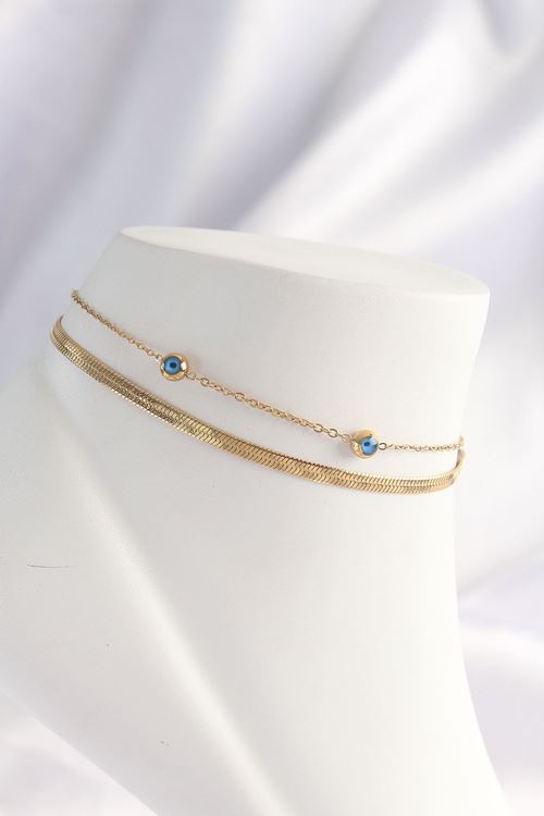 YRTCL 316L Çelik Gold Renk Nazar Boncuk Tasarımlı 2li Halhal