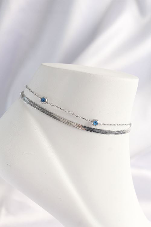 YRTCL 316L Çelik Gümüş Renk Nazar Boncuk Tasarımlı 2li Halhal