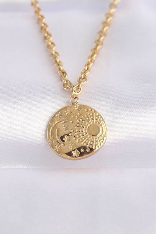 YRTCL 316L Çelik Zincir Altın Renk Oval Desenli Kolye