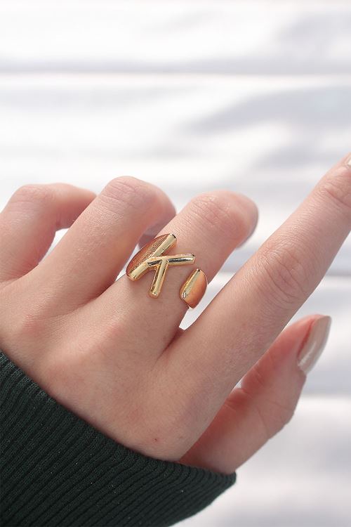 YRTCL K Harfli Altın Renk Ayarlanabilir Yüzük