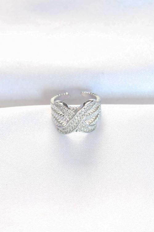 YRTCL Kalın Zirkon Taşlı Silver Renk Ayarlanabilir X Tasarım Yüzük