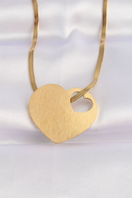 YRTCL 316L Çelik İtalyan Zincir Altın Renk Düz Plaka Kalp Kolye