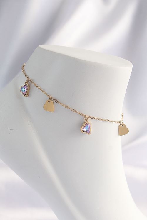 YRTCL 316L Çelik Gold Renk Minimal Renkli Zirkon Taşlı Kalp Halhal