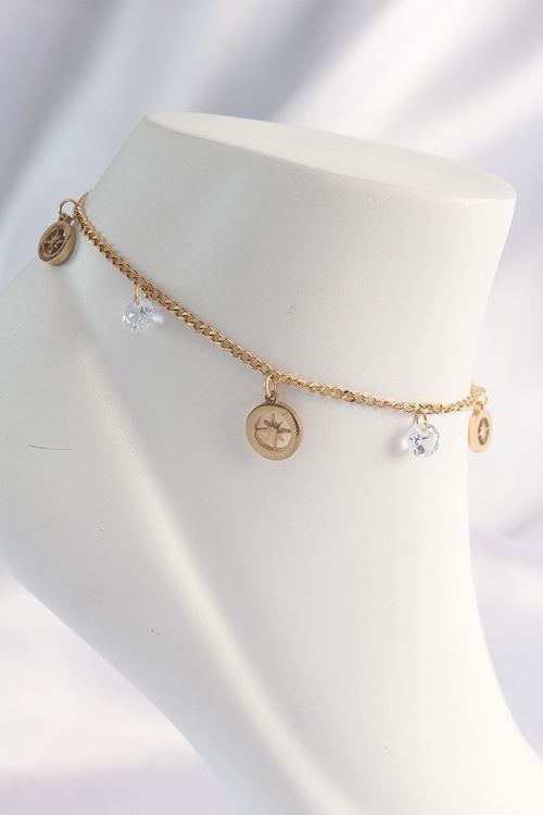 YRTCL 316L Çelik Gold Renk Zirkon Taşlı Yıldızlı Halhal