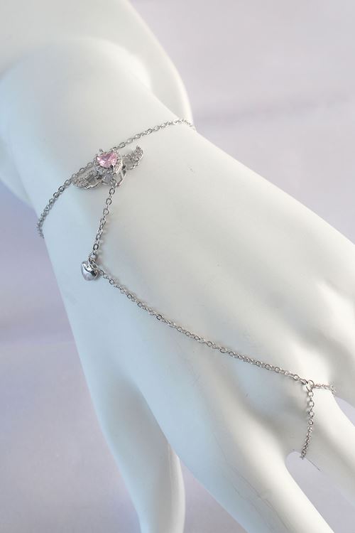 YRTCL 316L Çelik Gümüş Renk Pembe Zirkon Taşlı Kanatlı Kalp Model Şahmeran