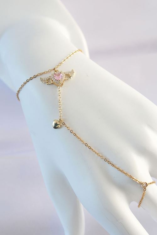 YRTCL 316L Çelik Gold Renk Pembe Zirkon Taşlı Kanatlı Kalp Model Şahmeran
