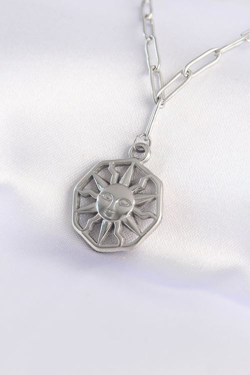 YRTCL 316L Çelik Zincir Gümüş Renk Güneş Kolye