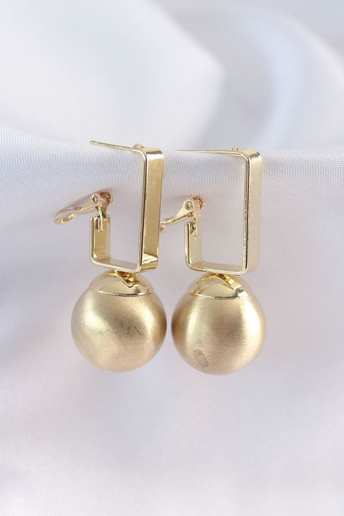 YRTCL Pirinç Gold Renk Dikdörtgen Detay Oval Küpe