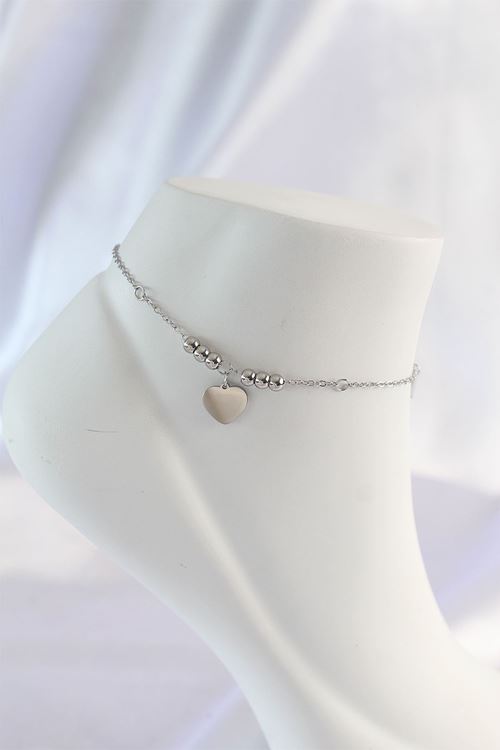 YRTCL 316L Çelik Gümüş Renk Zirkon Taş Detay Kalpli Halhal