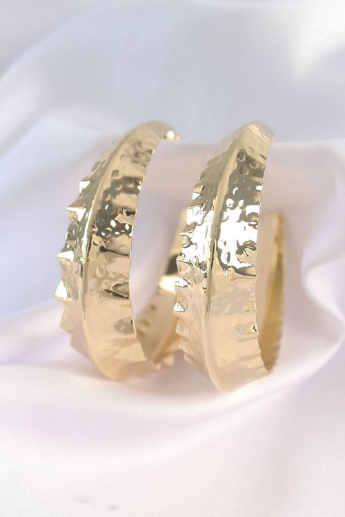 YRTCL Pirinç Gold Renk Yaprak Desenli Halka Küpe