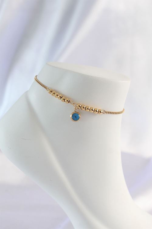 YRTCL 316L Çelik Gold Renk Minimal Nazar Boncuklu Halhal