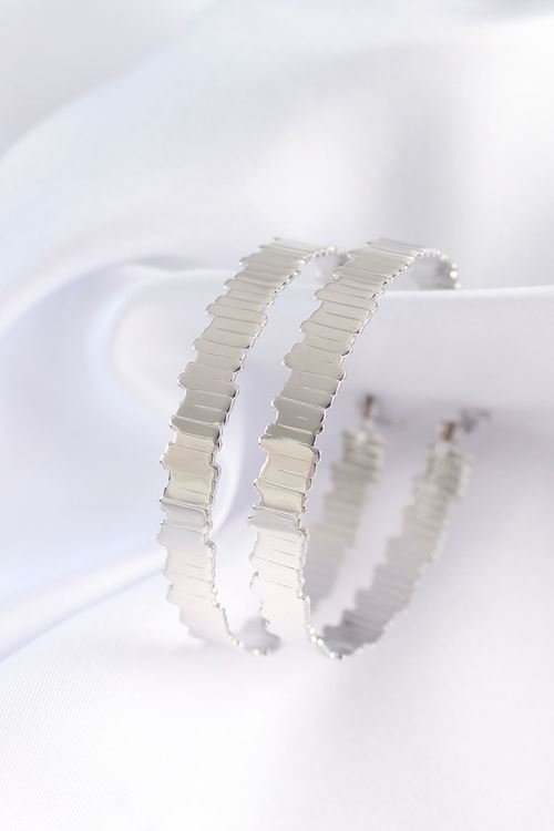 YRTCL Pirinç Gümüş Renk Tırtıklı Halka Küpe