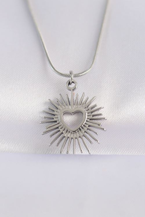 YRTCL 316L Çelik Zincir Gümüş Renk Kalp Güneşi Tasarımlı Kolye